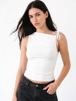 Outzidr - Women White Gathered Sleeve Top