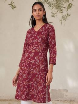 max - Maroon Women Printed Straight Kurta