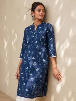 max - Indigo Women Printed Straight Kurta