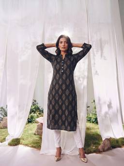 Rangita - Women Black Rayon Printed Straight Kurta