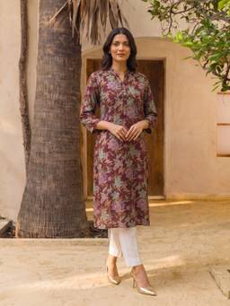 Rangita - Women Wine Printed Kurta