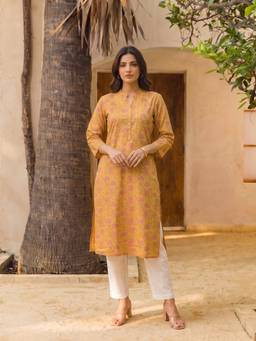 Rangita - Women Mustard Printed Kurta