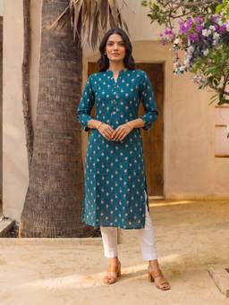 Rangita - Women Teal Printed Kurta