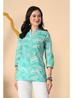 Rimika - Aqua Women Banana Leaf Printed Premium Straight Fit Kurti