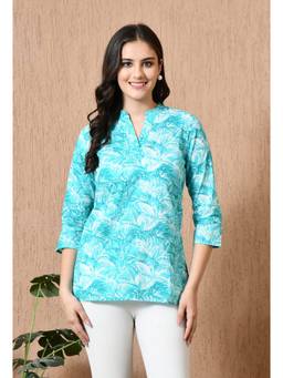 Rimika - Blue Women Leaf Jal Design Ethnic Kurti