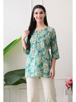 Rimika - Green Women Floral Printed Cotton Kurti
