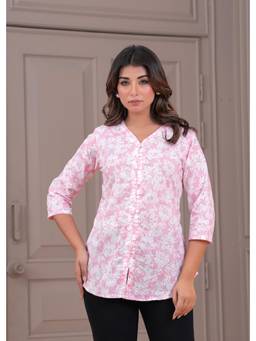 Rimika - Pink Women Floral Printed Cotton Kurti