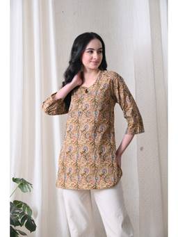 Rimika - Brown Women Geometric Printed Cotton Straight Kurti