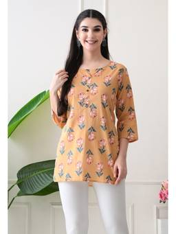 Rimika - Orange Women Floral Pattern Straight Kurti