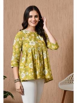 Rimika - Green Women Floral Design Cotton Peplum Tunic