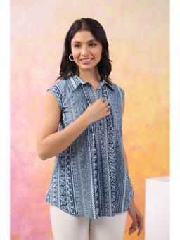 Rimika - Blue Women Striped Pattern Sleeveless Tunic