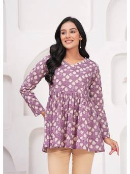 Rimika - Lavender Women Polka Dots Design Cotton Peplum Tunic