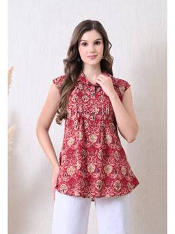 Rimika - Maroon Women Floral Printed Sleeveless Kurti