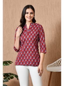 Rimika - Maroon Women Floral Printed Straight Kurti