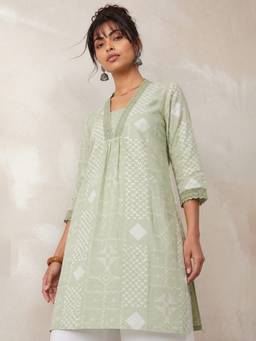max - Green Women Printed Straight Kurta