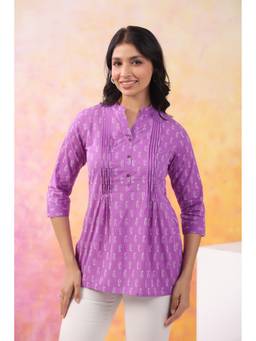 Rimika - Purple Women Floral Design Cotton Flared Kurti