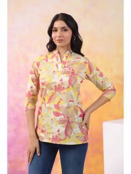 Rimika - Yellow Women Abstract Pattern Cotton Ethnic Kurti