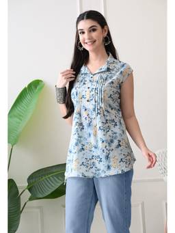 Rimika - Blue Women Sleeveless Cotton Ethnic Kurti