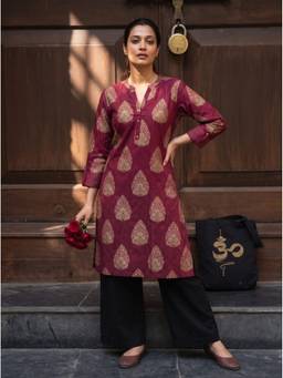 The Suitable - Maroon Viscose Printed with Thread Embroidered Kurta