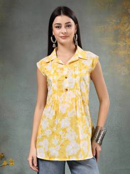 Rimika - Yellow Women Sleeveless Cotton Ethnic Tunic