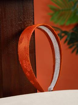 Creeva - Orange Floral Design Wide Hair Band