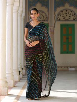 Swtantra - Black Handmade Leheriya Saree with Unstitched Blouse