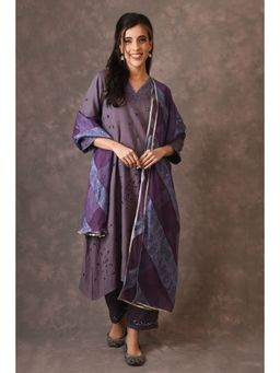 Naina Arunima - Mirror Work Purple Kurta (Set of 3)