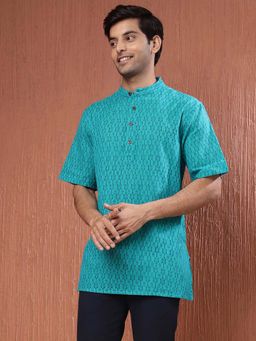 Fabindia - Turquoise Cotton Hand Block Printed Kurta Short