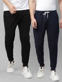 RIGO - Multi-Coloured Cut & Sew Ankle Length Regular Fit Terry Joggers (Pack of 2)