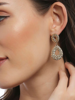 Lilly & Sparkle - Gold Toned Drop Shaped Textured Dangler Earrings
