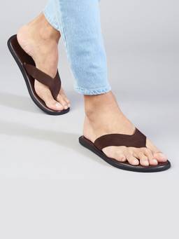 SKO - Brown Open Toe Rome Suede Slippers