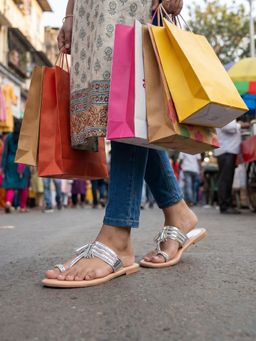 SKO - Silver One Toe Reflective Kolhapuri Flats