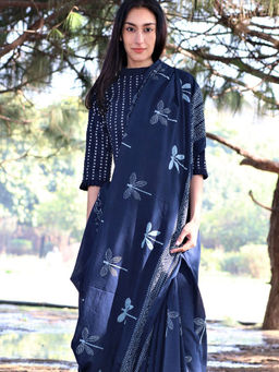 Chidiyaa - Dragonfly Meadow Hand Blockprinted Cotton Saree