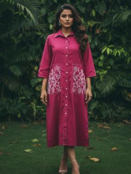 Autumnlane - Ivanka Brink Cotton Embroidery Midi Dress- Pink