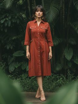 Autumnlane - Ivanka Cider Cotton Midi Dress- Rust