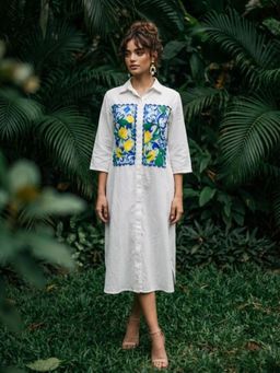 Autumnlane - Ivanka Harp Cotton Printed Shirt Dress- White