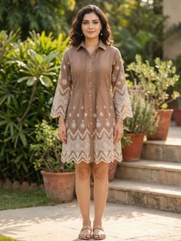 Autumnlane - Perka Caramel Schiffli Cotton Dress- Brown