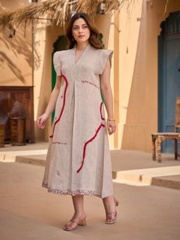 Autumnlane - Tatva Bisque Cotton Dress- Beige