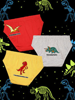 Nusyl - Boys Red & Grey & Yellow Saurus Printed Briefs (Pack of 3)