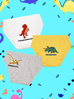 Nusyl - Boys White & Yellow & Grey Trinosaurs Printed Briefs (Pack of 3)