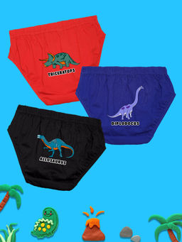 Nusyl - Boys Red & Royal Blue & Black Dynamic Dino Printed Briefs (Pack of 3)