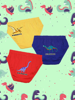 Nusyl - Boys Yellow & Royal Blue & Red Jurasic Dino Printed Briefs (Pack of 3)