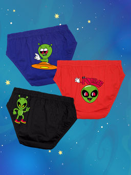 Nusyl - Boys Royal Blue & Red & Black Aliens Printed Briefs (Pack of 3)