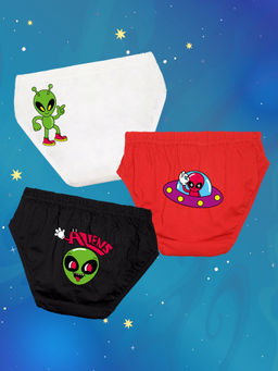 Nusyl - Boys White & Red & Black Alien Ufo Printed Briefs (Pack of 3)