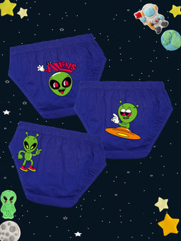 Nusyl - Boys Royal Blue Green Alien Printed Briefs (Pack of 3)