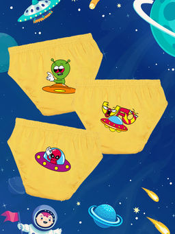 Nusyl - Boys Yellow Quirky Alien Printed Briefs (Pack of 3)