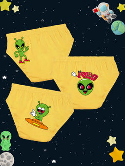 Nusyl - Boys Yellow Cool Alien Printed Briefs (Pack of 3)