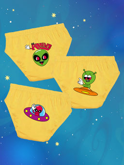 Nusyl - Boys Yellow Monster Alien Face Printed Briefs (Pack of 3)