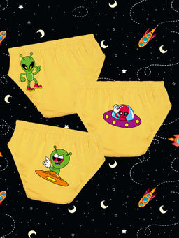 Nusyl - Boys Yellow Dancing Monster Alien Printed Briefs (Pack of 3)