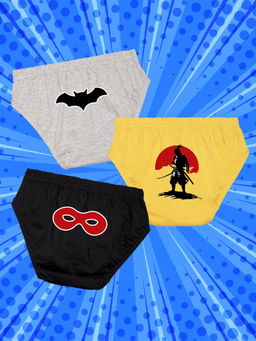 Nusyl - Boys Grey & Yellow & Black Superstar Printed Briefs (Pack of 3)